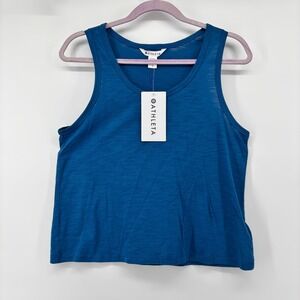 Athleta Essential Slub Tank Top Blue Supima Cotton Stretch Small NWT